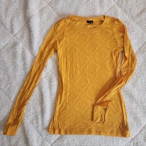 Size Medium Rue 21 Long-sleeve mustard yellow Textured lace Top Cotton Blend